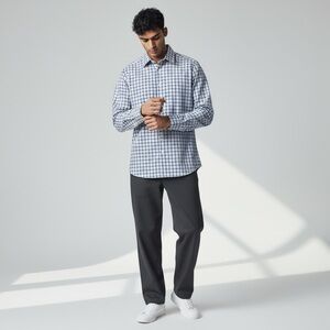 Stone Rose Hi-Tech Dresswear Mens Blue Purple Check Knit Dress Shirt‎ Size M